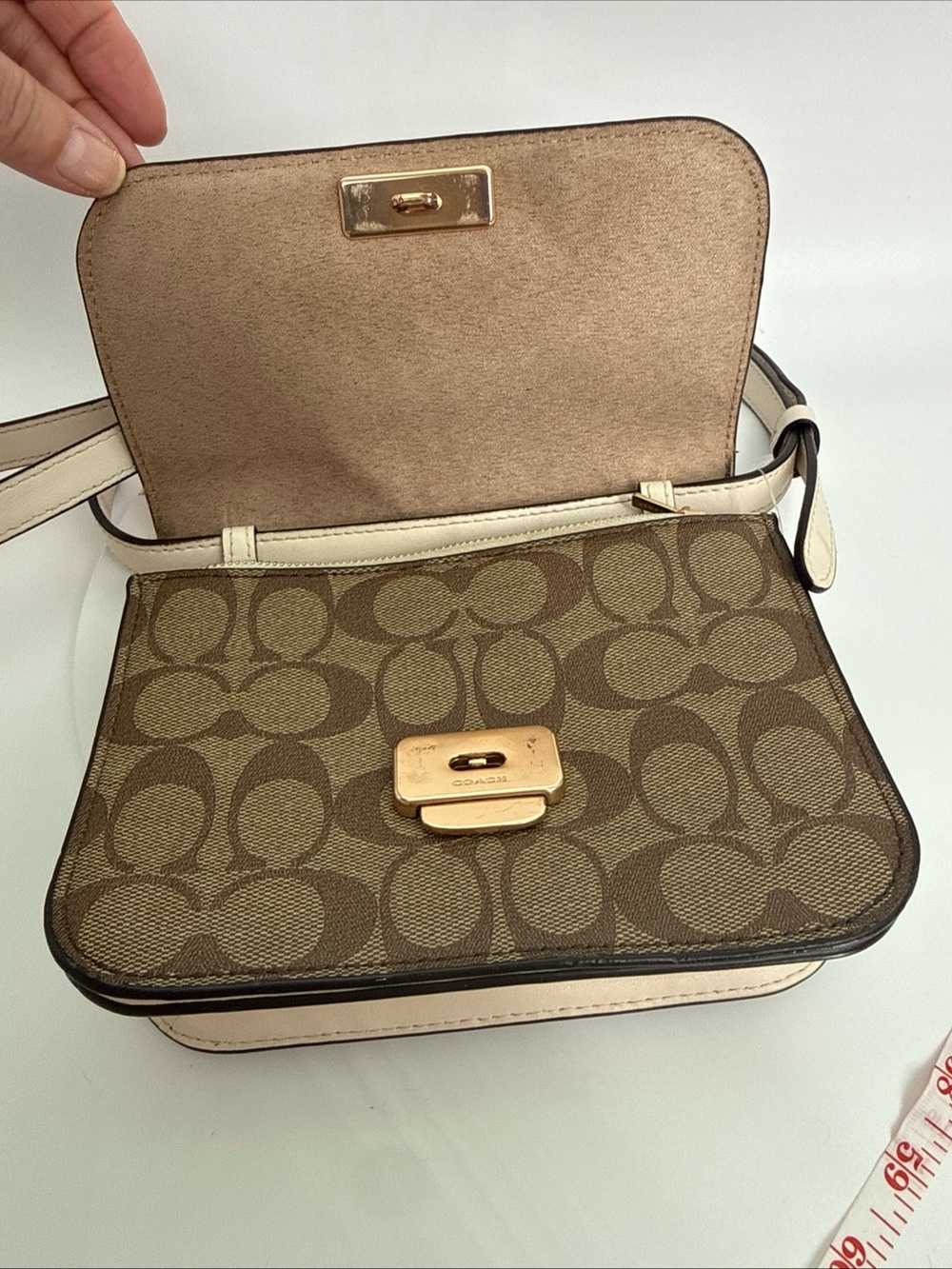 EUC Coach Brown Signature Canvas Crossbody with Cream Strap - Picture 13 of 16